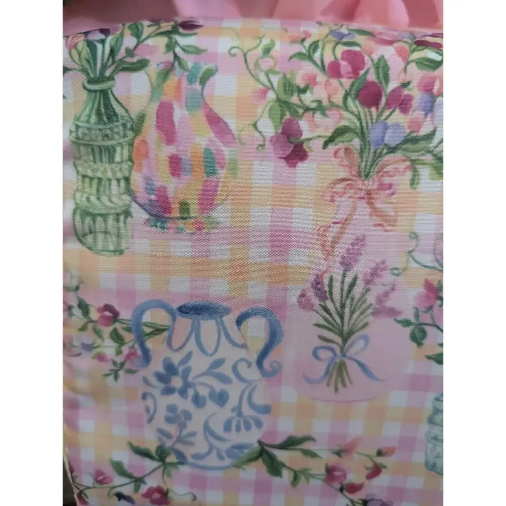 Sweet Pea Cosmetic Bag Pouch Flower Floral Vase Planter Cute Ruffle Pink Trim